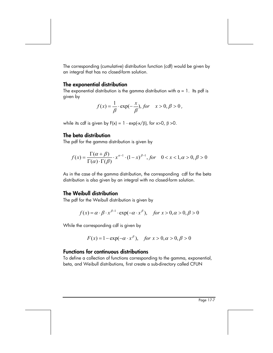 The exponential distribution, The beta distribution, The weibull distribution | Functions for continuous distributions | HP 49g+ User Manual | Page 556 / 862