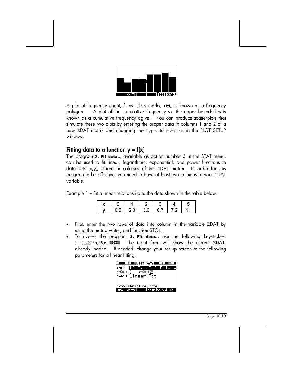 Fitting data to a function y = f(x) | HP 49g+ User Manual | Page 577 / 862