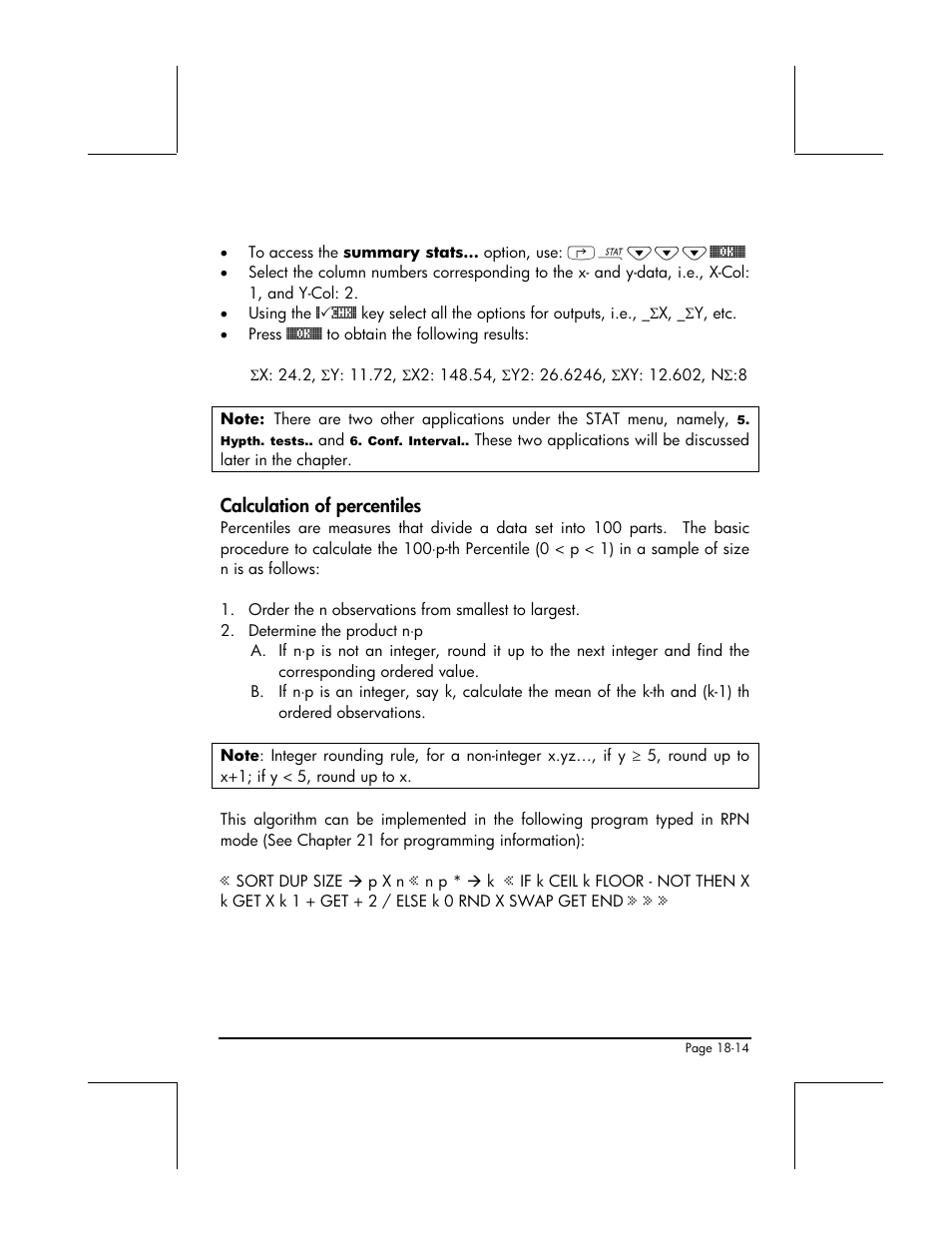 Calculation of percentiles | HP 49g+ User Manual | Page 581 / 862