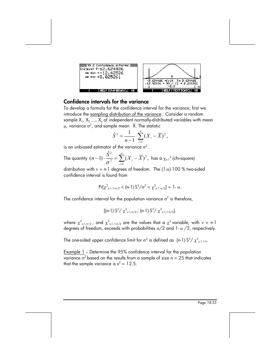 Confidence intervals for the variance, Xn s, 1 1 ˆ | Xs n, ˆ ) 1 ( σ | HP 49g+ User Manual | Page 600 / 862