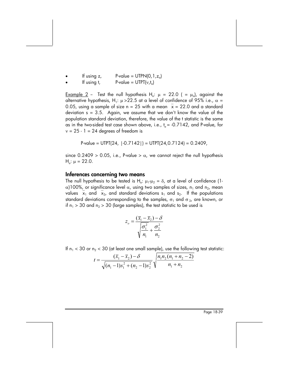 Inferences concerning two means | HP 49g+ User Manual | Page 606 / 862