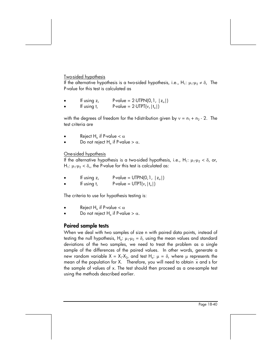 Paired sample tests | HP 49g+ User Manual | Page 607 / 862