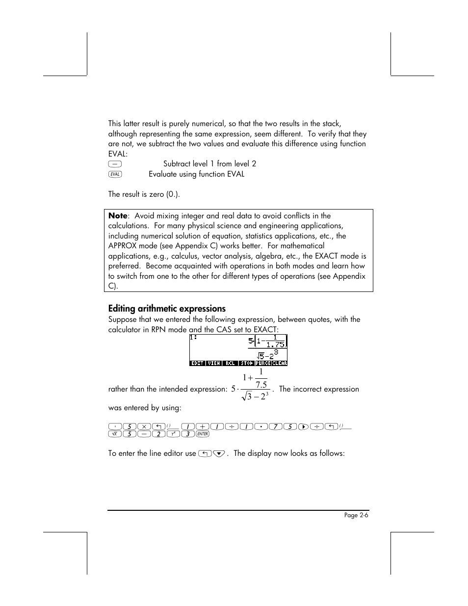 Editing arithmetic expressions | HP 49g+ User Manual | Page 61 / 862