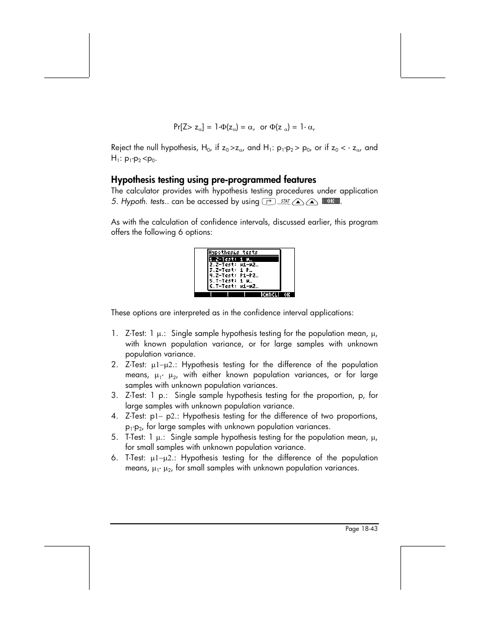 Hypothesis testing using pre-programmed features | HP 49g+ User Manual | Page 610 / 862