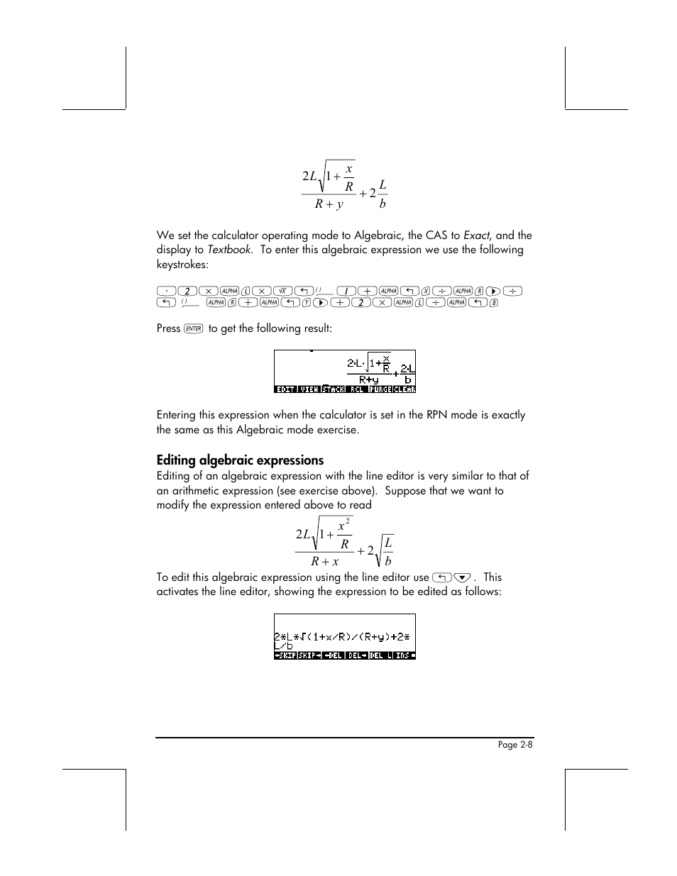 Editing algebraic expressions | HP 49g+ User Manual | Page 63 / 862