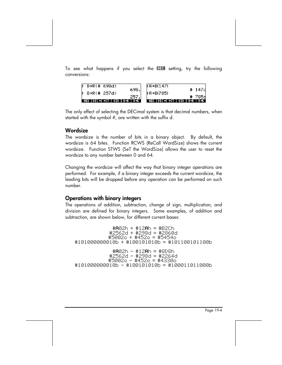 Wordsize, Operations with binary integers | HP 49g+ User Manual | Page 635 / 862