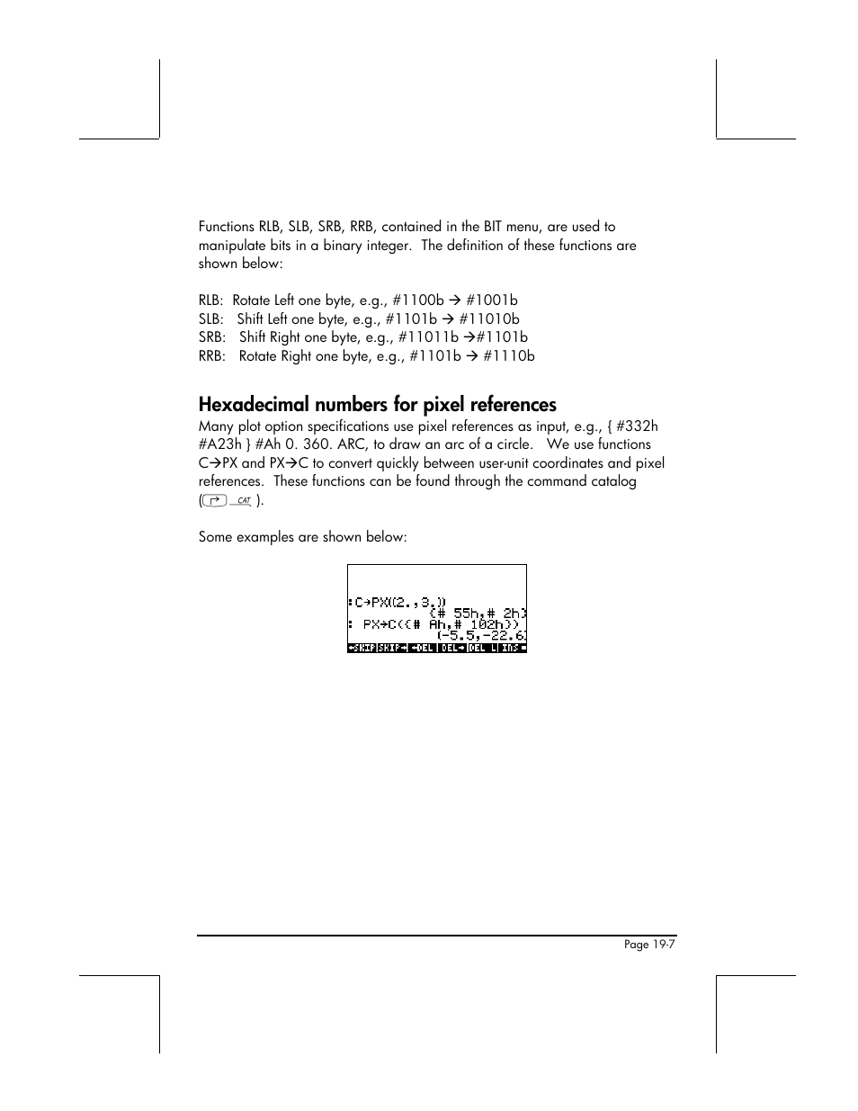 Hexadecimal numbers for pixel references | HP 49g+ User Manual | Page 638 / 862