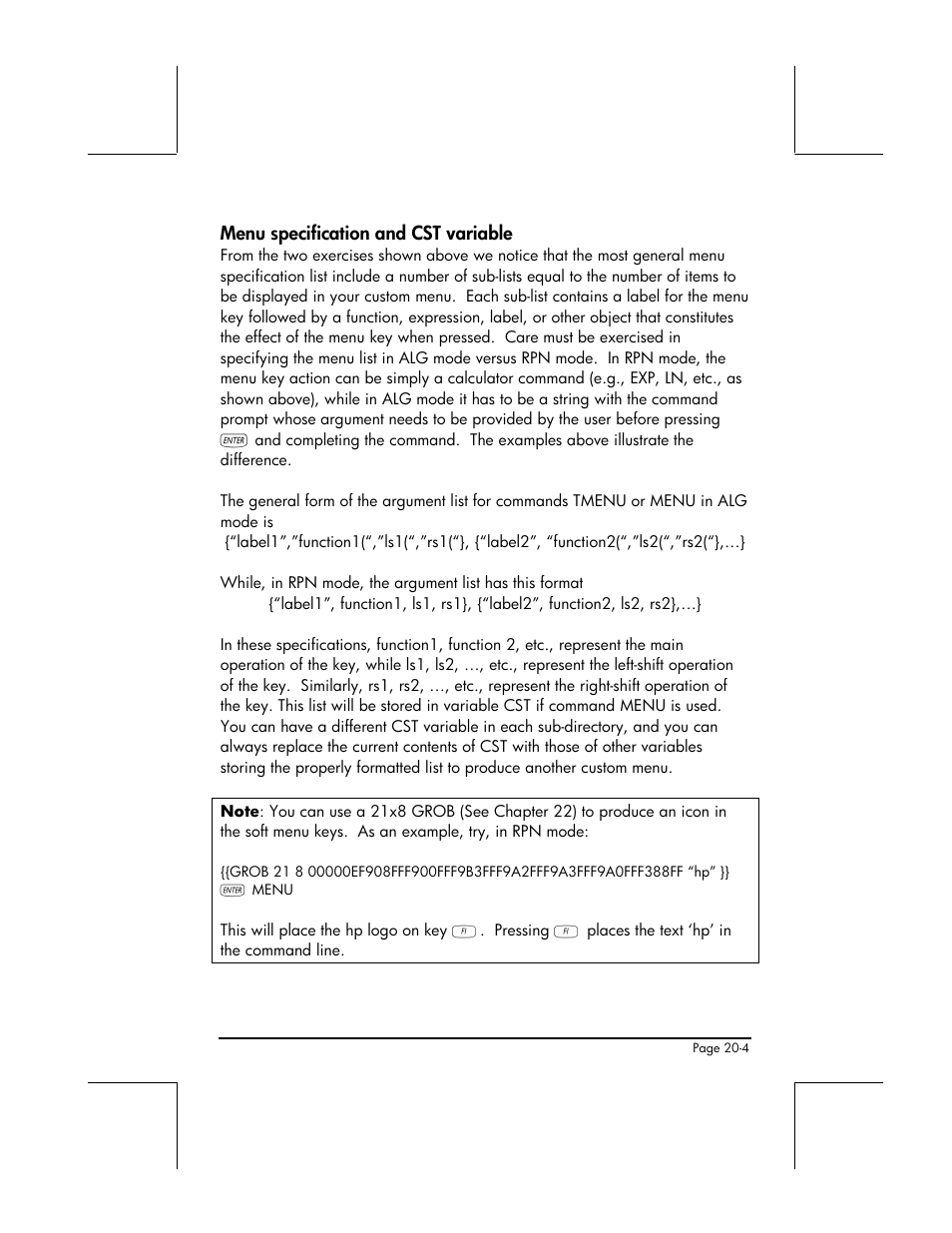 Menu specification and cst variable | HP 49g+ User Manual | Page 642 / 862