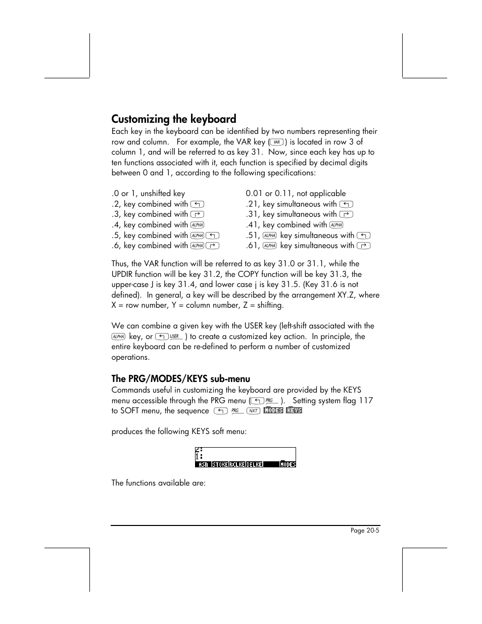 Customizing the keyboard, The prg/modes/keys sub-menu | HP 49g+ User Manual | Page 643 / 862