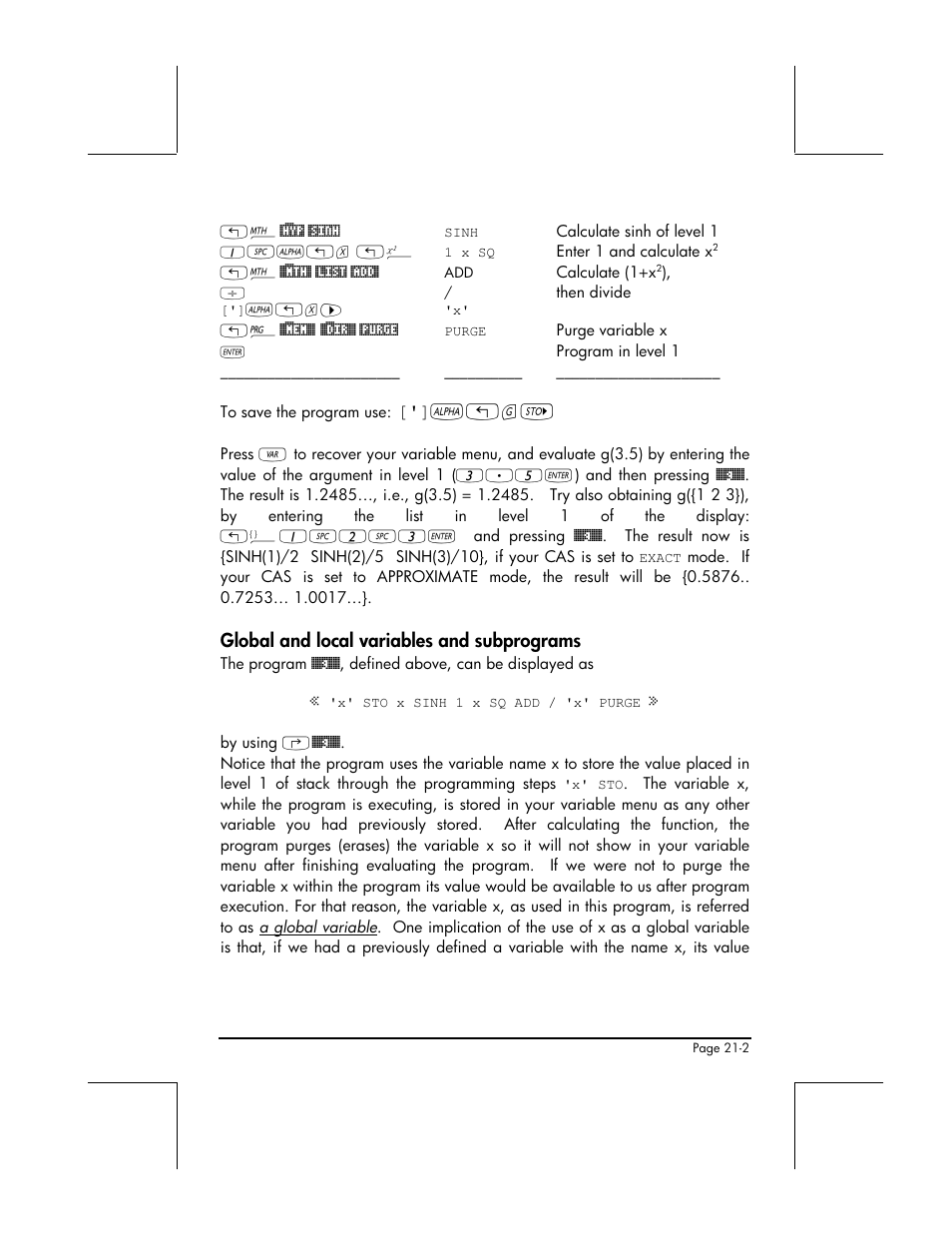 Global and local variables and subprograms | HP 49g+ User Manual | Page 647 / 862