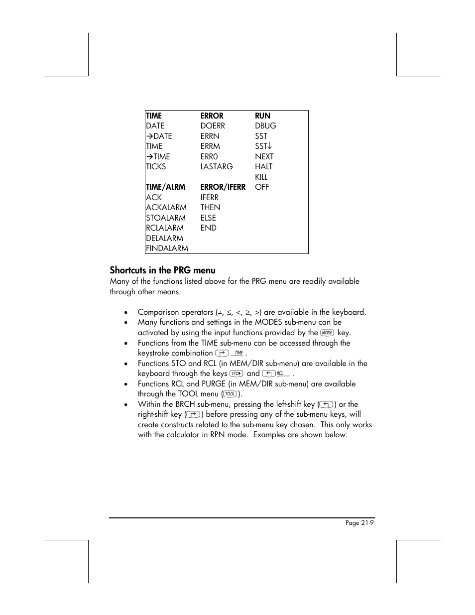 Shortcuts in the prg menu | HP 49g+ User Manual | Page 654 / 862