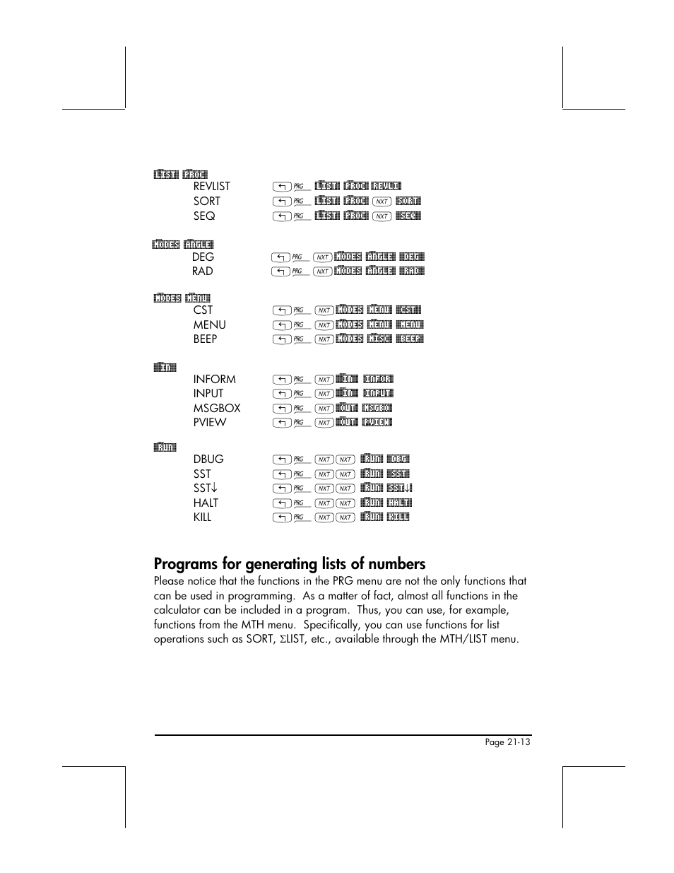 Programs for generating lists of numbers | HP 49g+ User Manual | Page 658 / 862