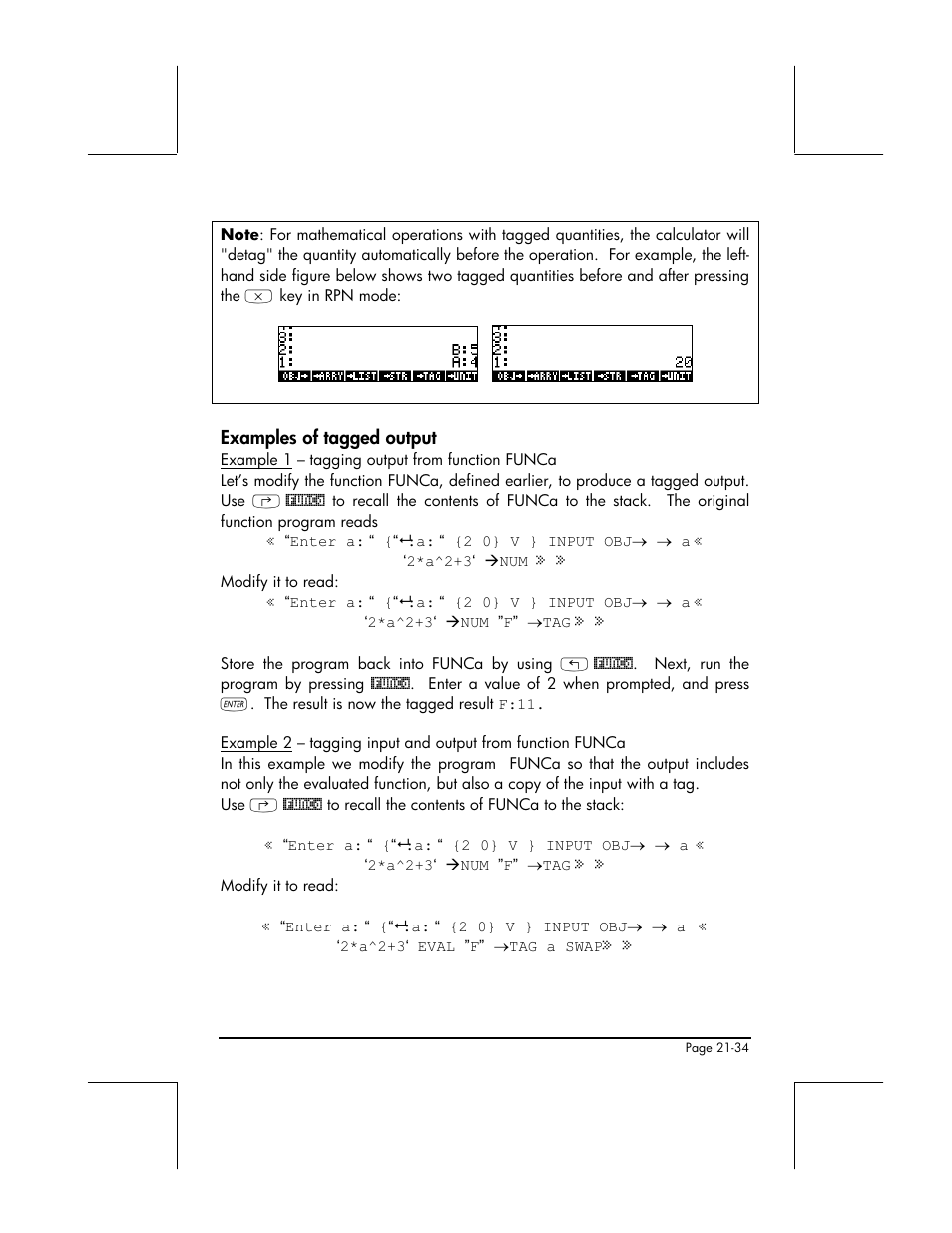 Examples of tagged output | HP 49g+ User Manual | Page 679 / 862