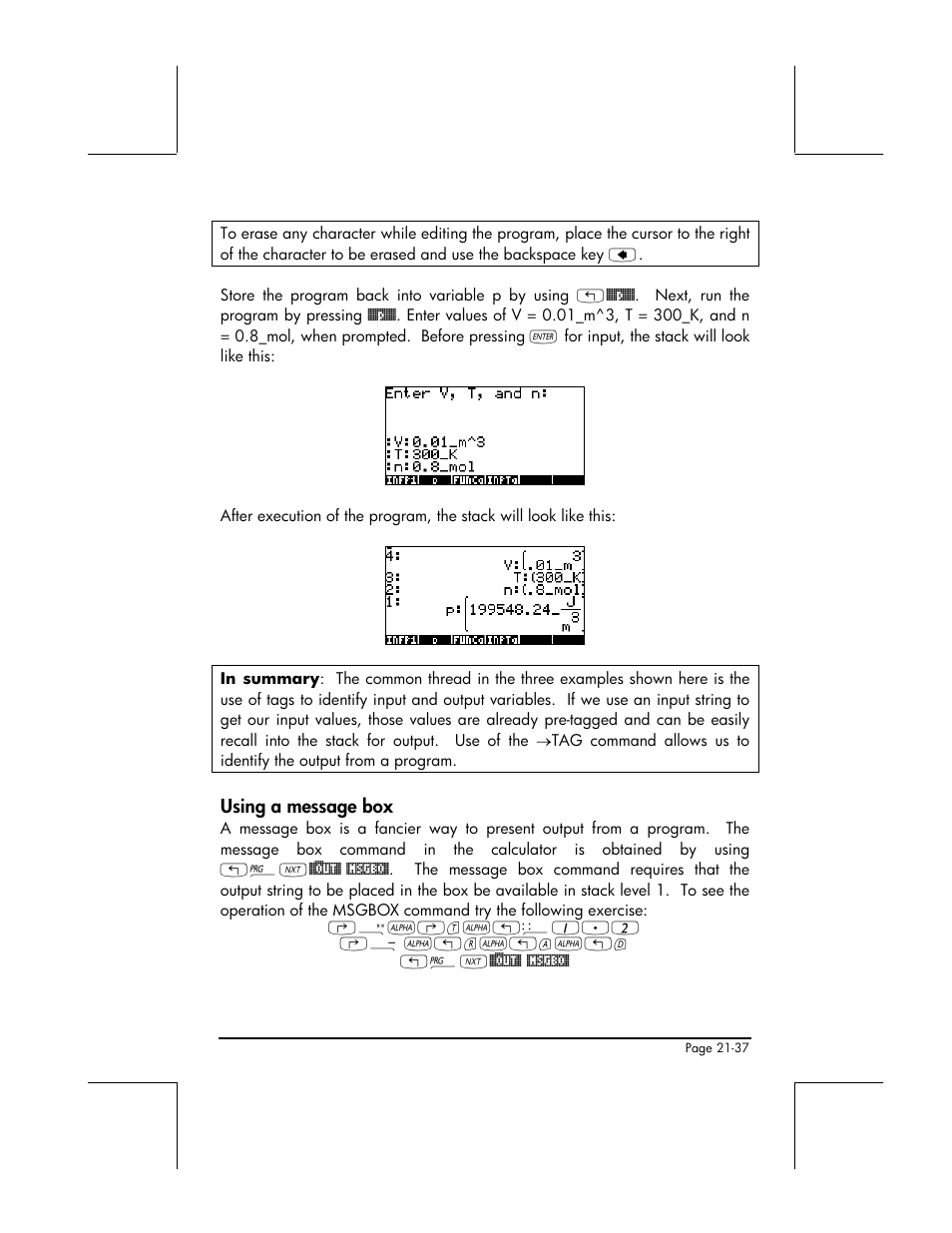 Using a message box | HP 49g+ User Manual | Page 682 / 862