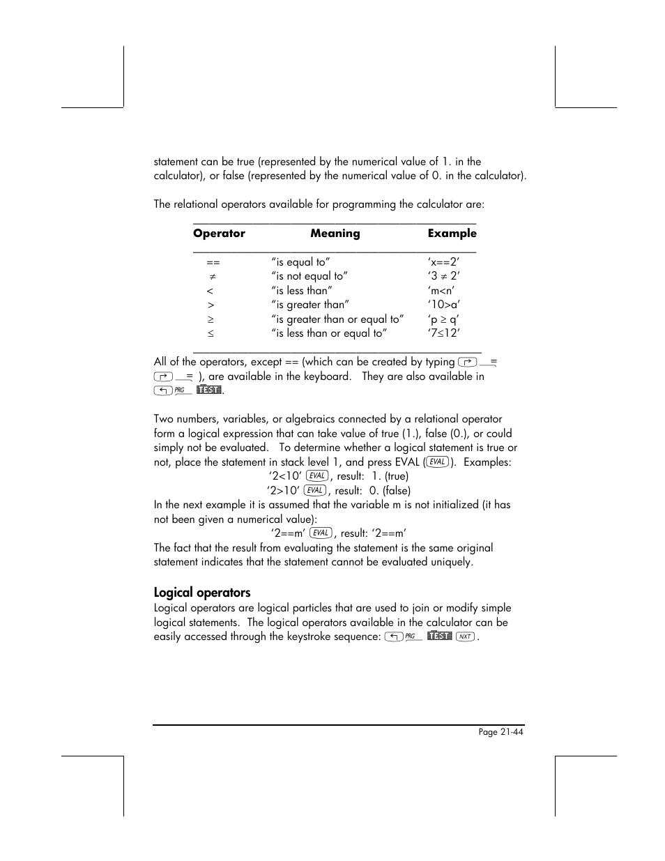 Logical operators | HP 49g+ User Manual | Page 689 / 862