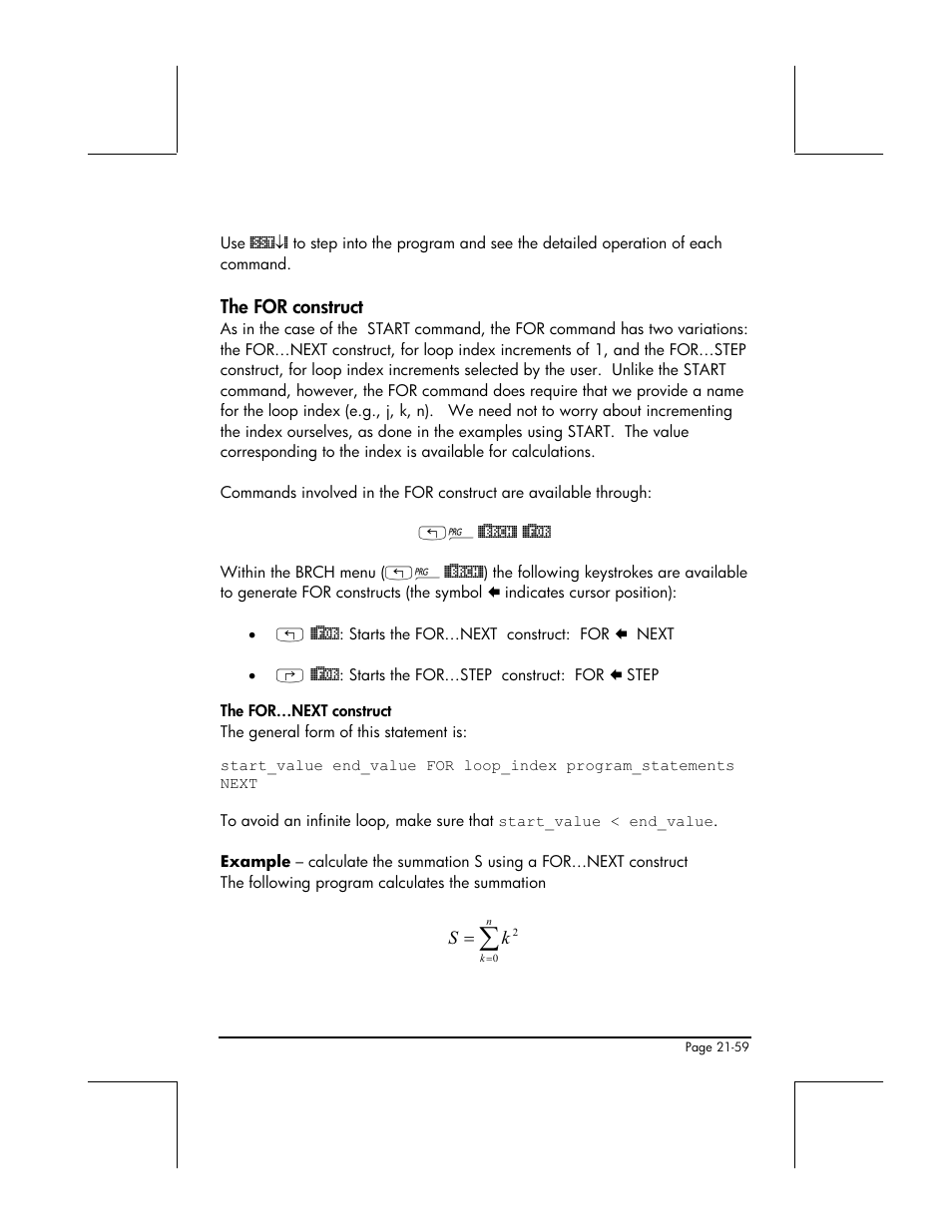 The for construct | HP 49g+ User Manual | Page 704 / 862