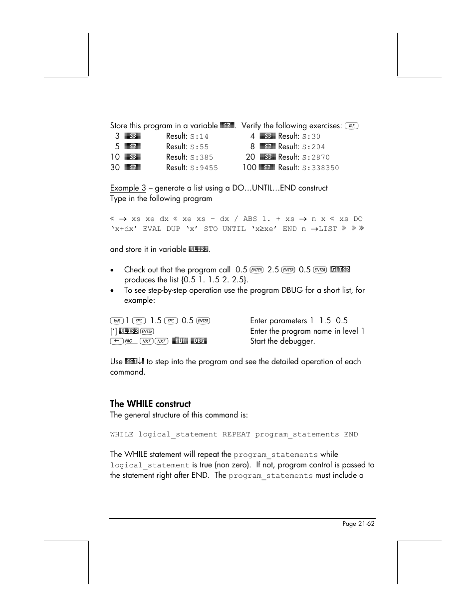 The while construct | HP 49g+ User Manual | Page 707 / 862