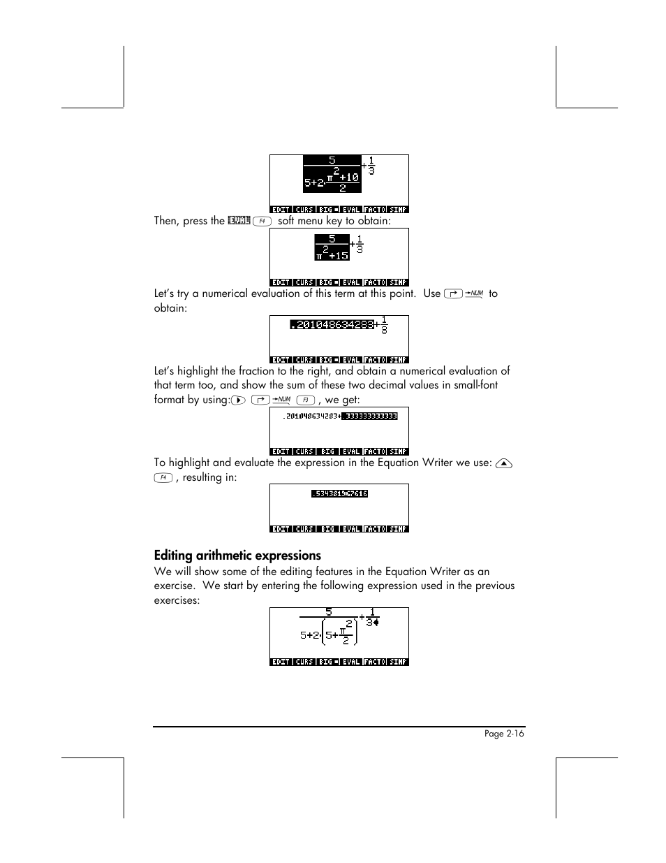 Editing arithmetic expressions | HP 49g+ User Manual | Page 71 / 862