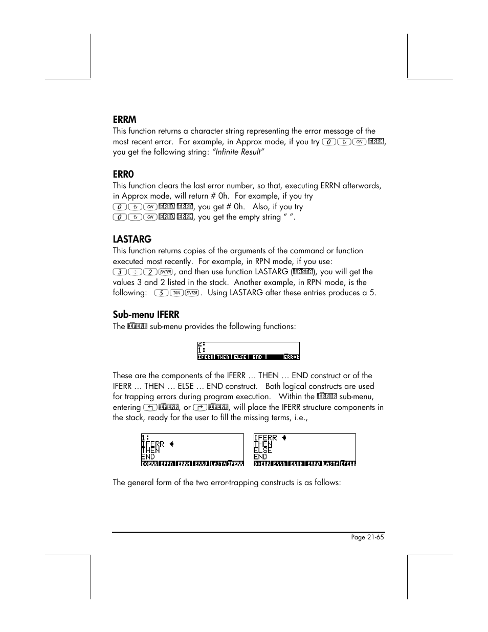 Errm, Err0, Lastarg | Sub-menu iferr | HP 49g+ User Manual | Page 710 / 862