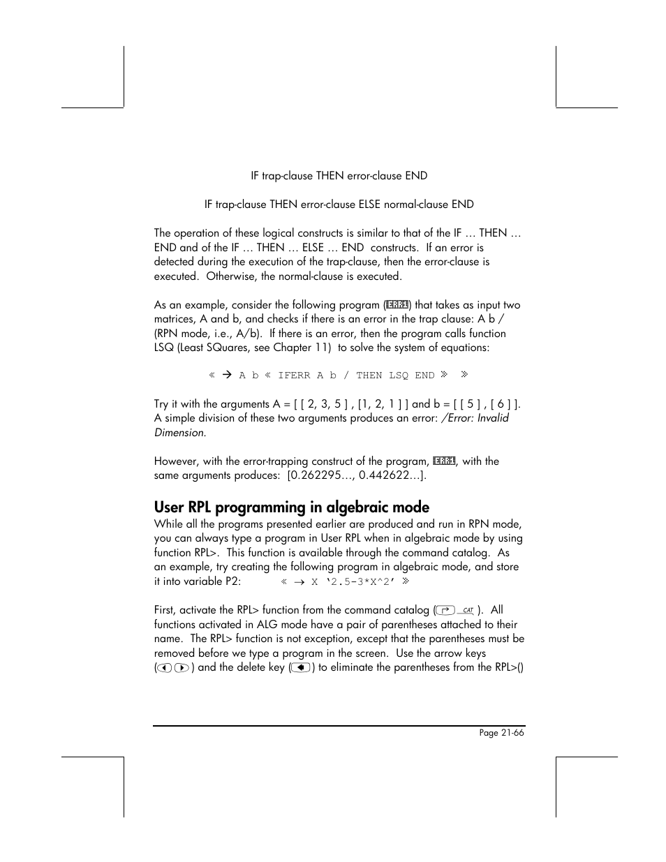 User rpl programming in algebraic mode | HP 49g+ User Manual | Page 711 / 862