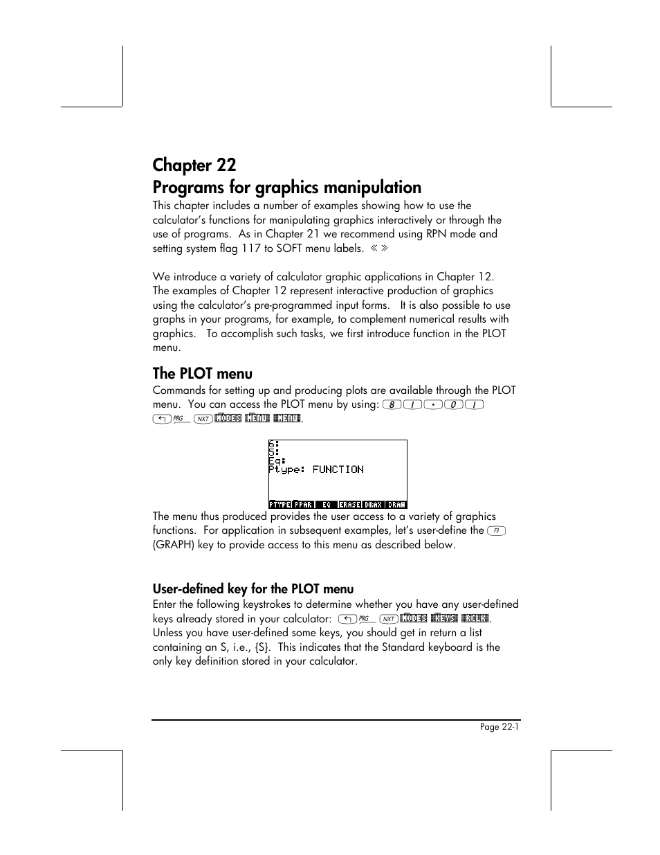 Chapter 22 programs for graphics manipulation, The plot menu, User-defined key for the plot menu | HP 49g+ User Manual | Page 713 / 862