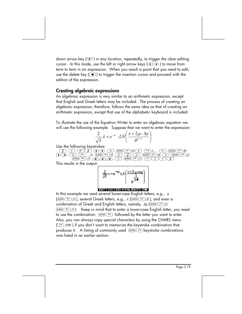 Creating algebraic expressions | HP 49g+ User Manual | Page 74 / 862