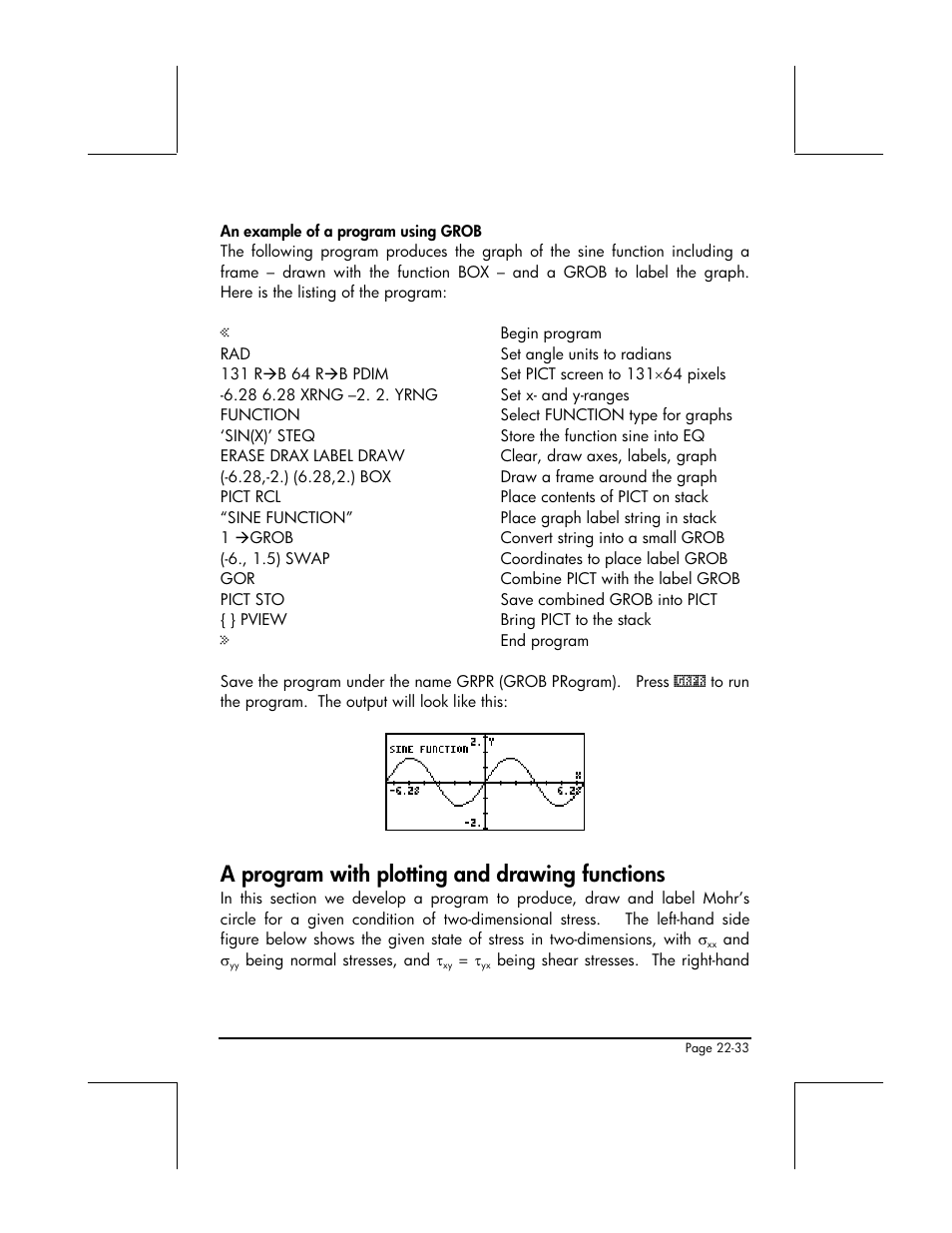 A program with plotting and drawing functions | HP 49g+ User Manual | Page 745 / 862