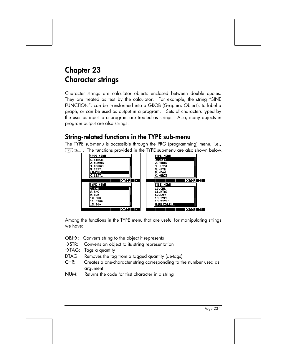 Chapter 23 character strings, String-related functions in the type sub-menu | HP 49g+ User Manual | Page 754 / 862