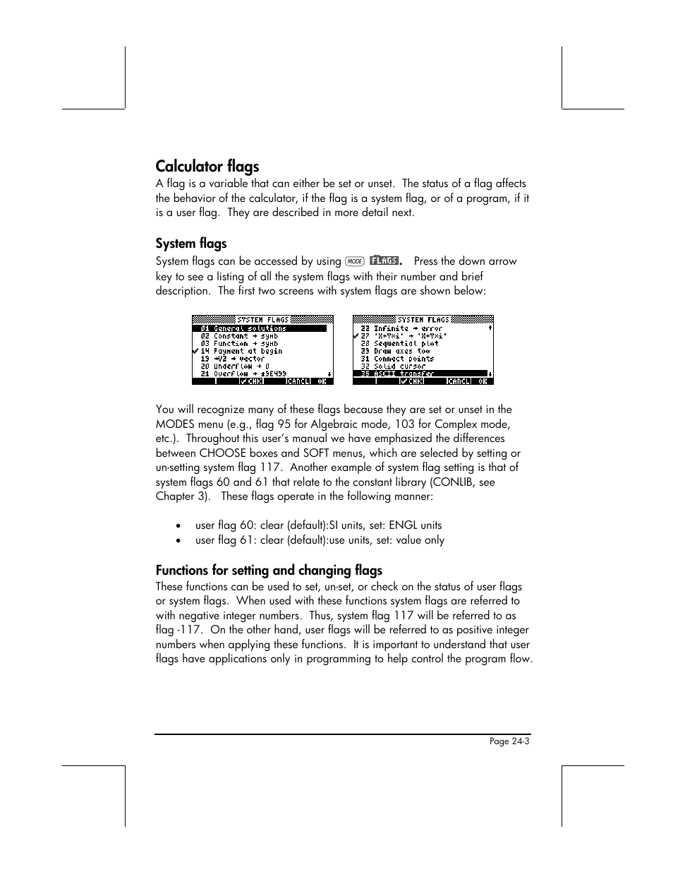 Calculator flags, System flags, Functions for setting and changing flags | HP 49g+ User Manual | Page 760 / 862