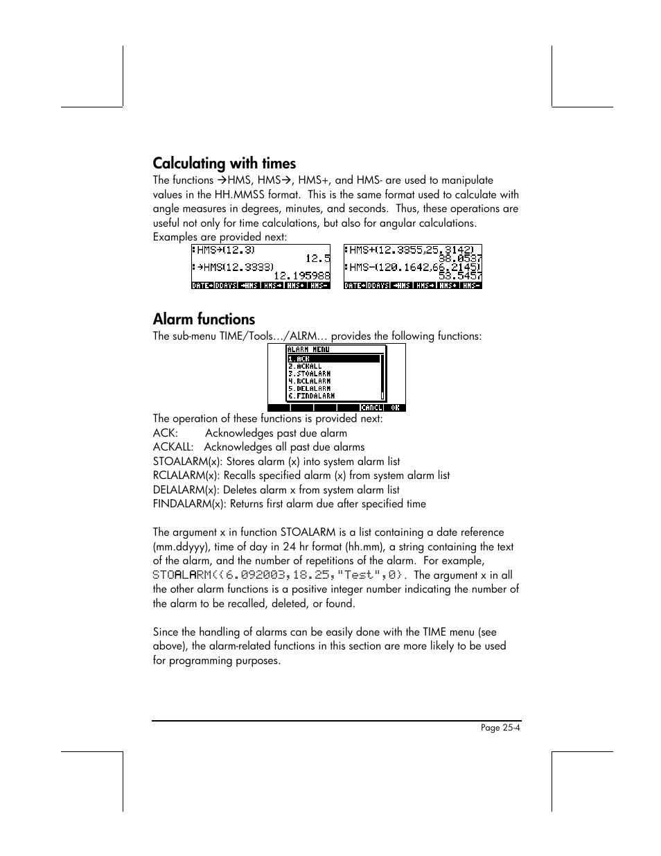 Calculating with times, Alarm functions | HP 49g+ User Manual | Page 765 / 862