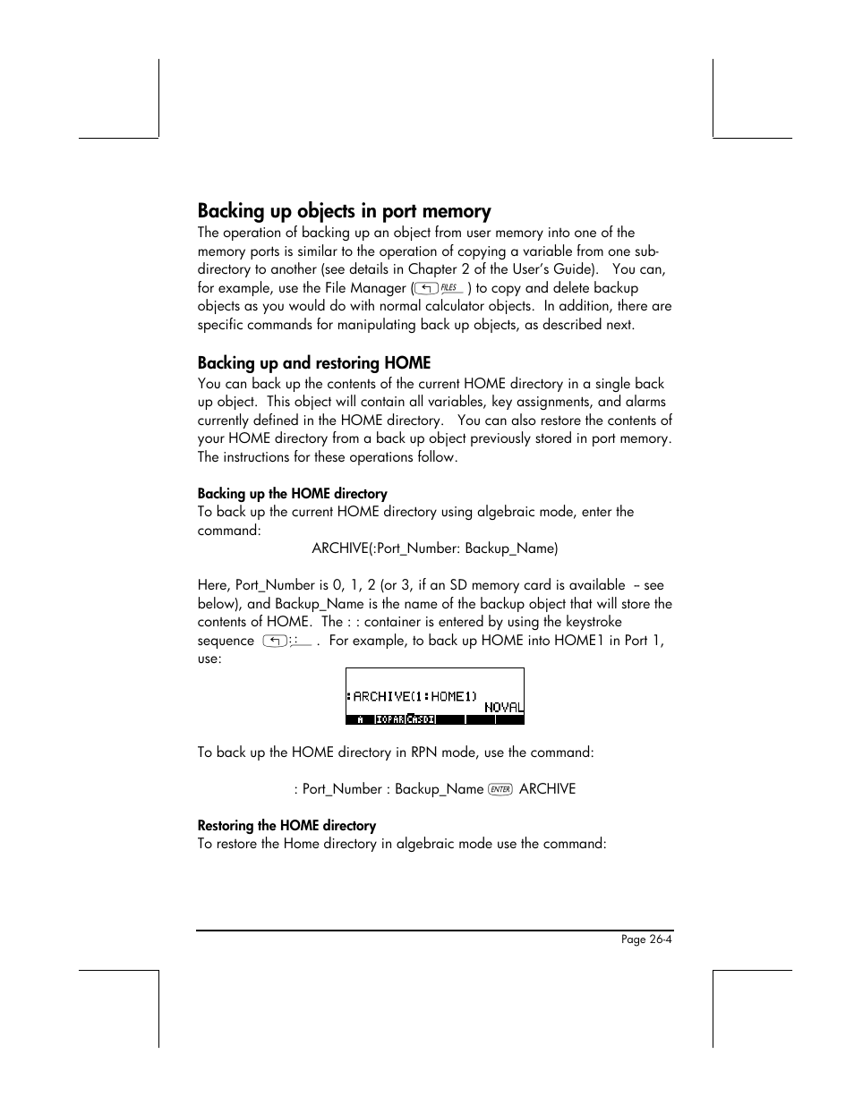 Backing up objects in port memory, Backing up and restoring home | HP 49g+ User Manual | Page 769 / 862