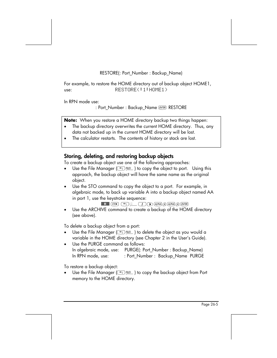 Storing, deleting, and restoring backup objects | HP 49g+ User Manual | Page 770 / 862
