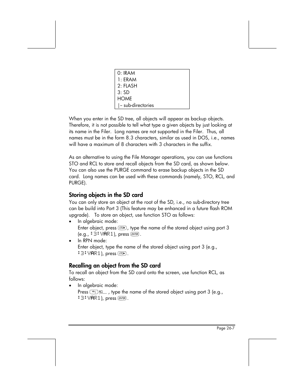 Storing objects in the sd card, Recalling an object from the sd card | HP 49g+ User Manual | Page 772 / 862