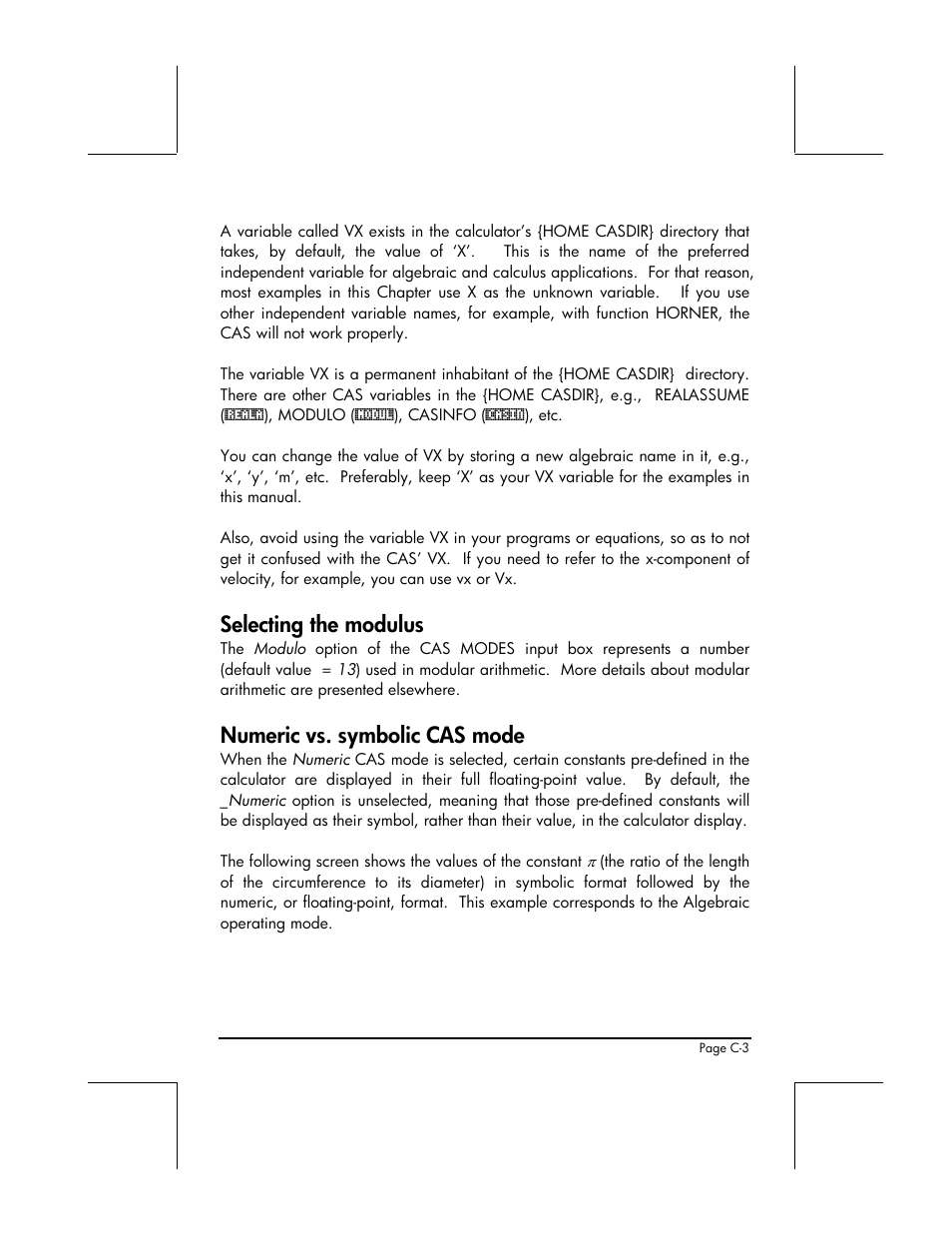 Selecting the modulus, Numeric vs. symbolic cas mode | HP 49g+ User Manual | Page 795 / 862