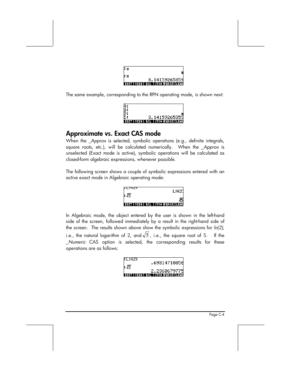 Approximate vs. exact cas mode | HP 49g+ User Manual | Page 796 / 862