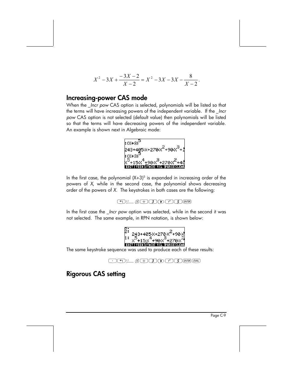 Increasing-power cas mode, Rigorous cas setting | HP 49g+ User Manual | Page 801 / 862