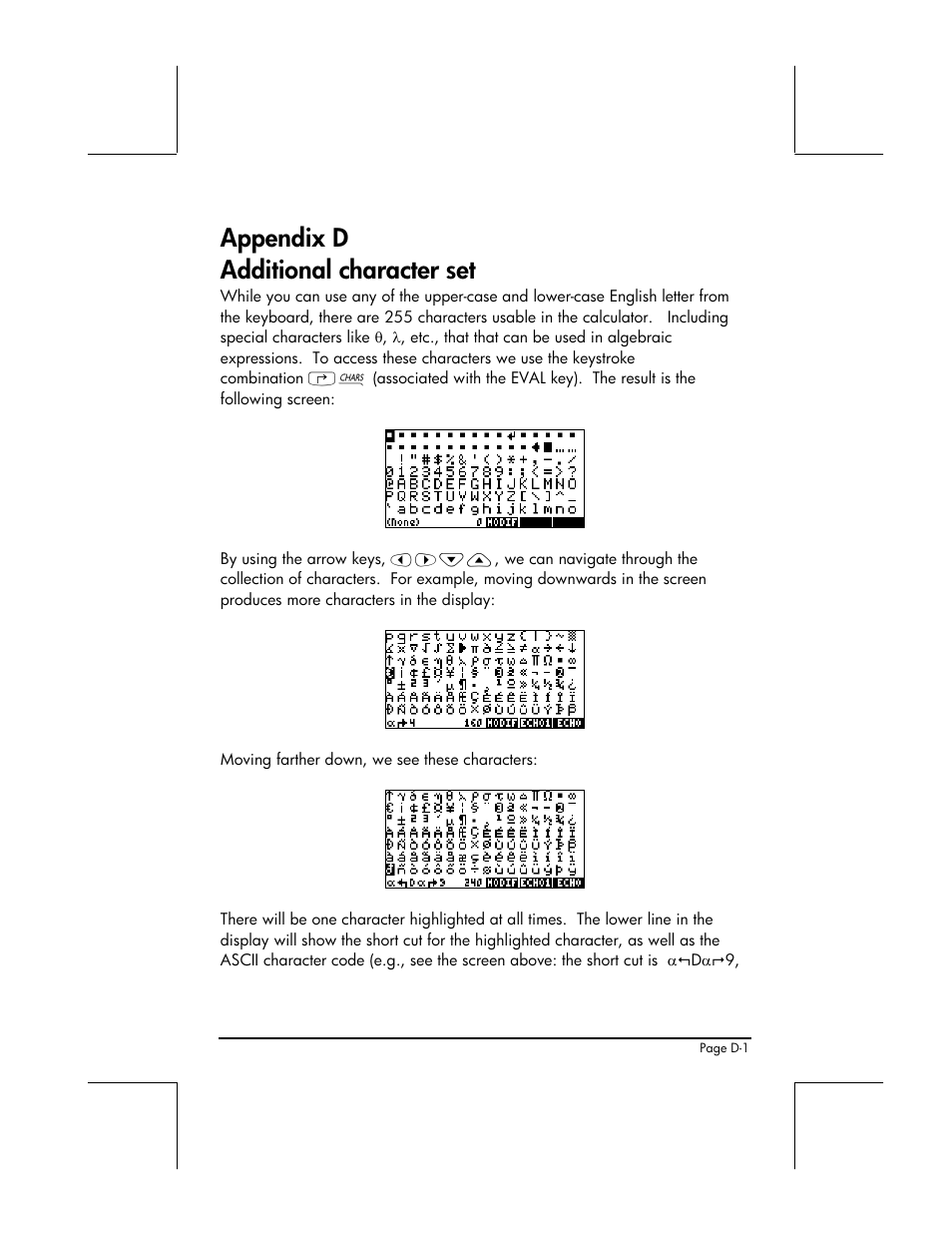 Appendix d - additional character set, Appendix d additional character set | HP 49g+ User Manual | Page 807 / 862