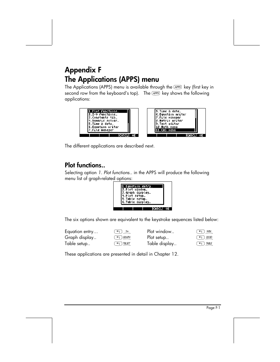 Appendix f - the applications (apps) menu, Appendix f the applications (apps) menu, Plot functions | HP 49g+ User Manual | Page 814 / 862