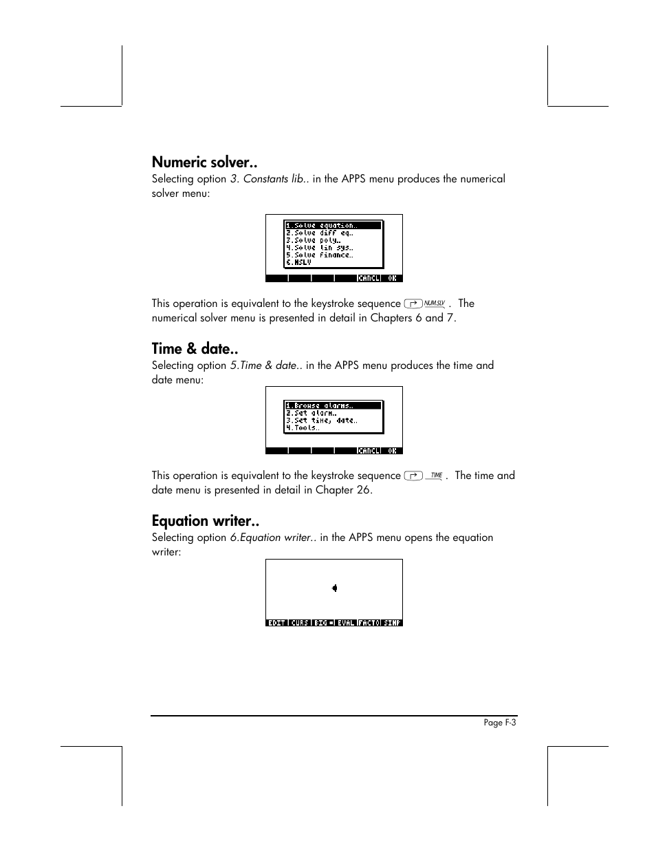 Numeric solver, Time & date, Equation writer | HP 49g+ User Manual | Page 816 / 862