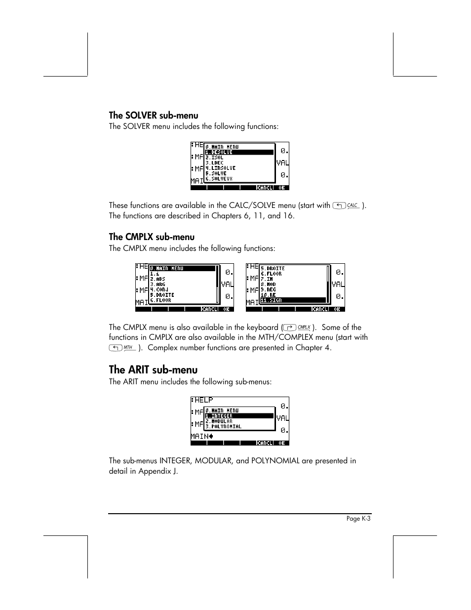 The arit sub-menu | HP 49g+ User Manual | Page 831 / 862