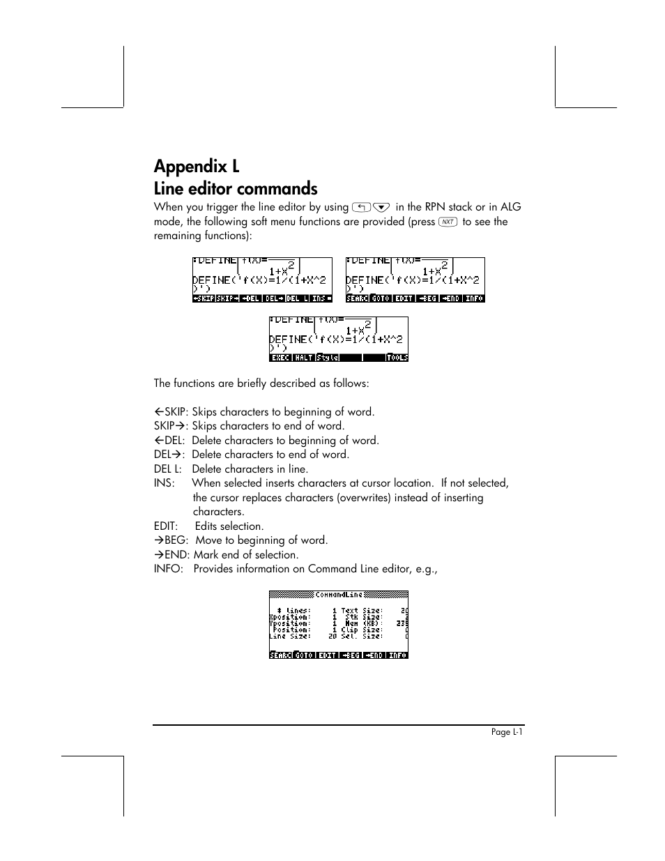 Appendix l - line editor commands, Appendix l line editor commands | HP 49g+ User Manual | Page 834 / 862