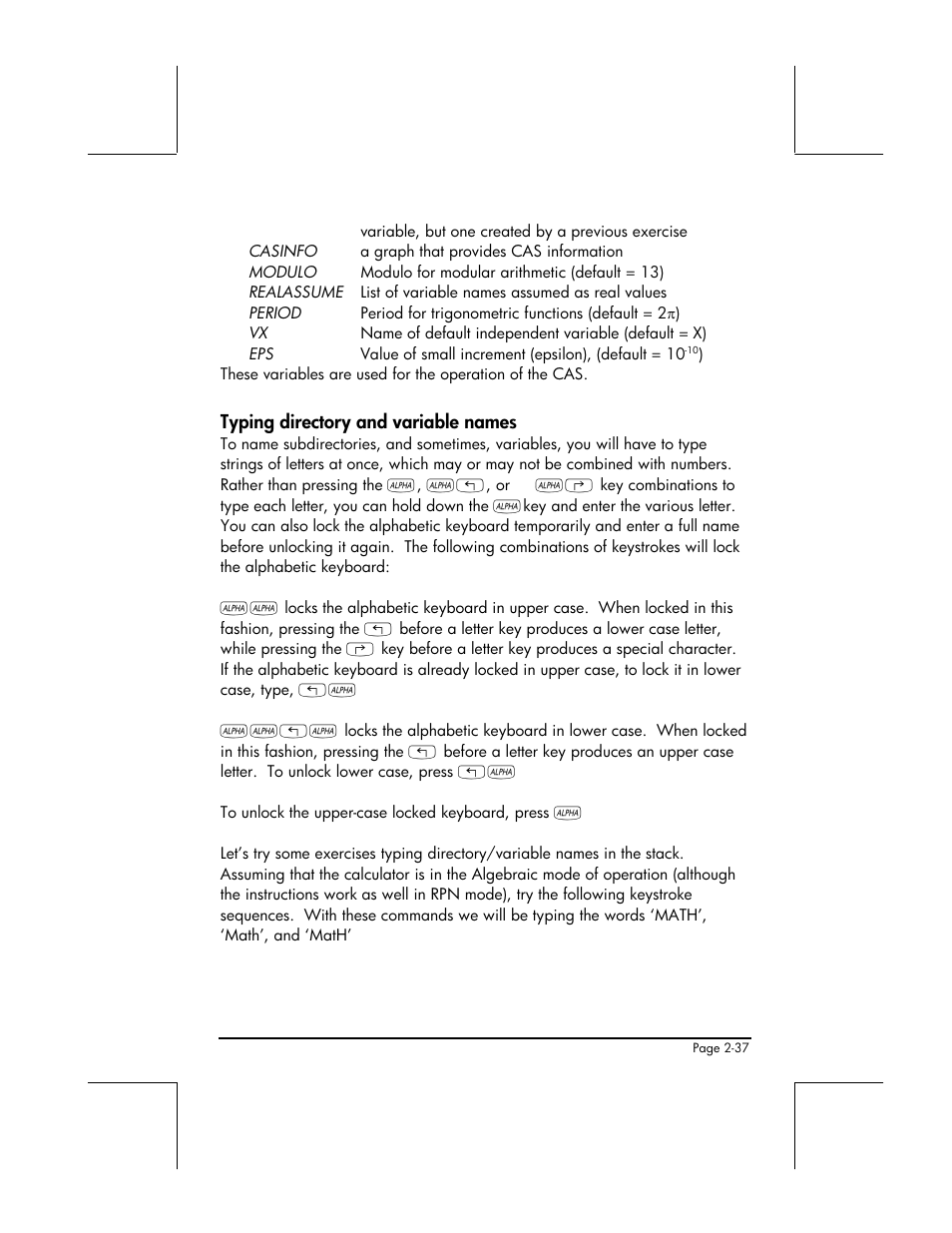 Typing directory and variable names | HP 49g+ User Manual | Page 92 / 862