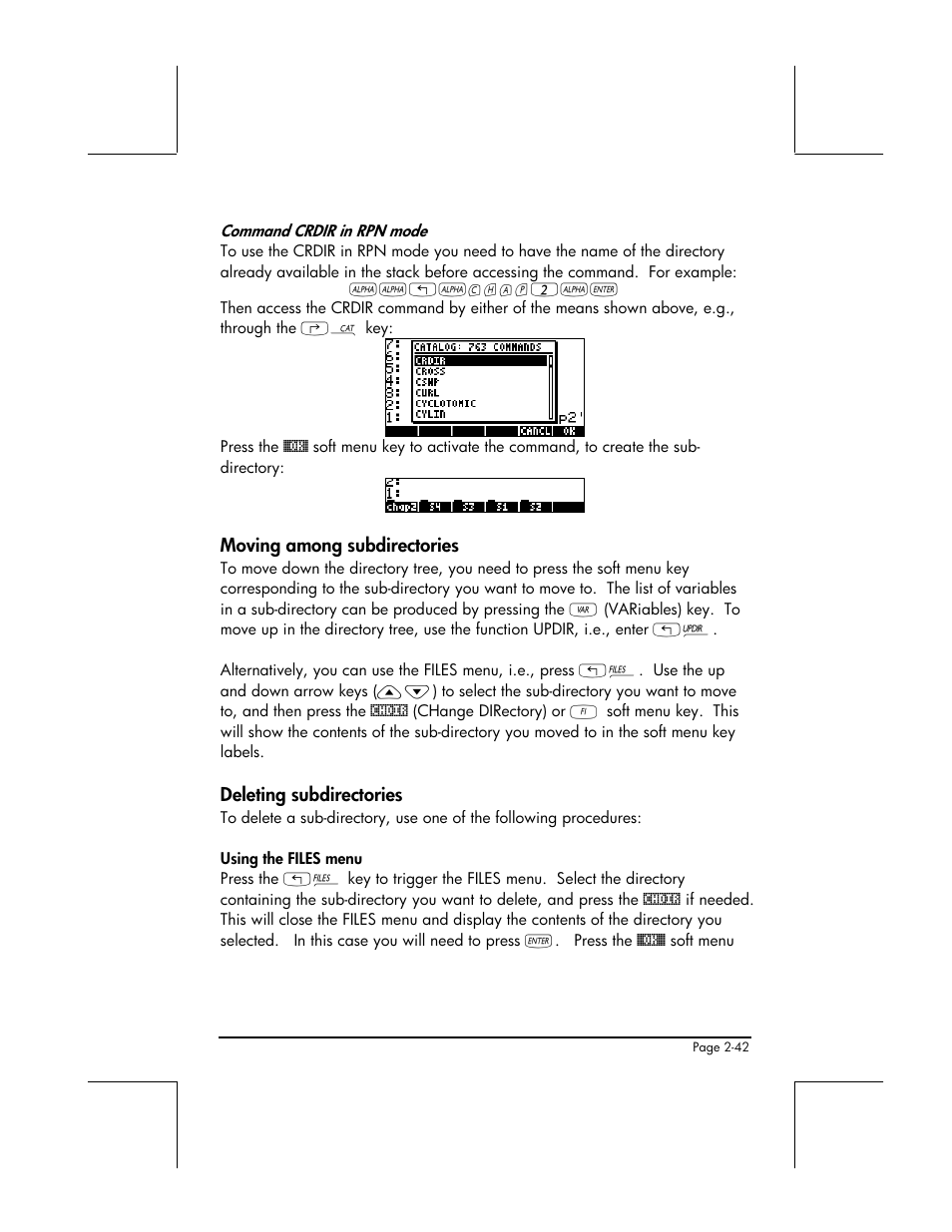 Moving among subdirectories, Deleting subdirectories | HP 49g+ User Manual | Page 97 / 862