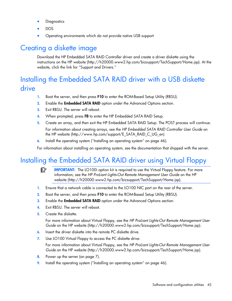 Creating a diskette image, Installing an operating system | HP ML100 User Manual | Page 45 / 111