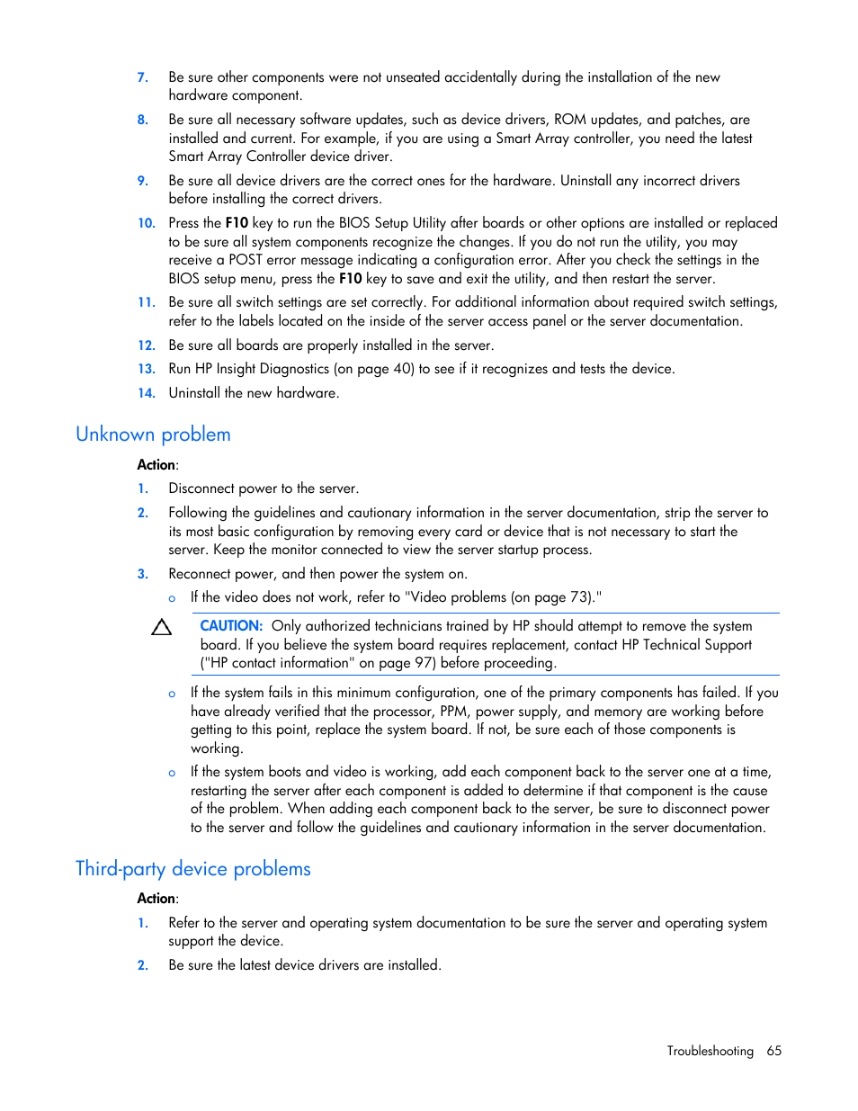 Unknown problem, Third-party device problems | HP ML100 User Manual | Page 65 / 111