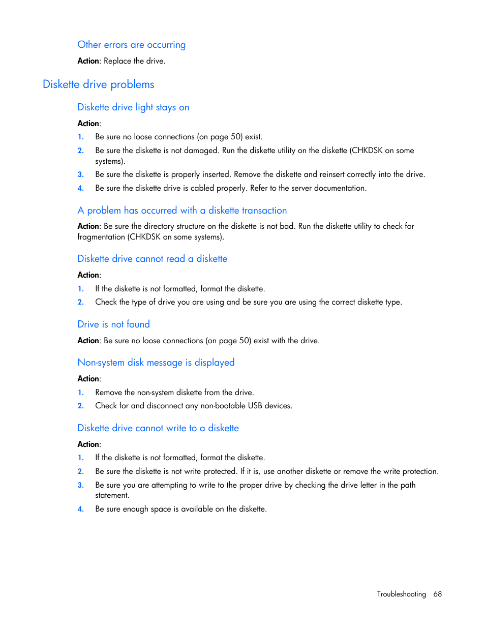 Diskette drive problems | HP ML100 User Manual | Page 68 / 111