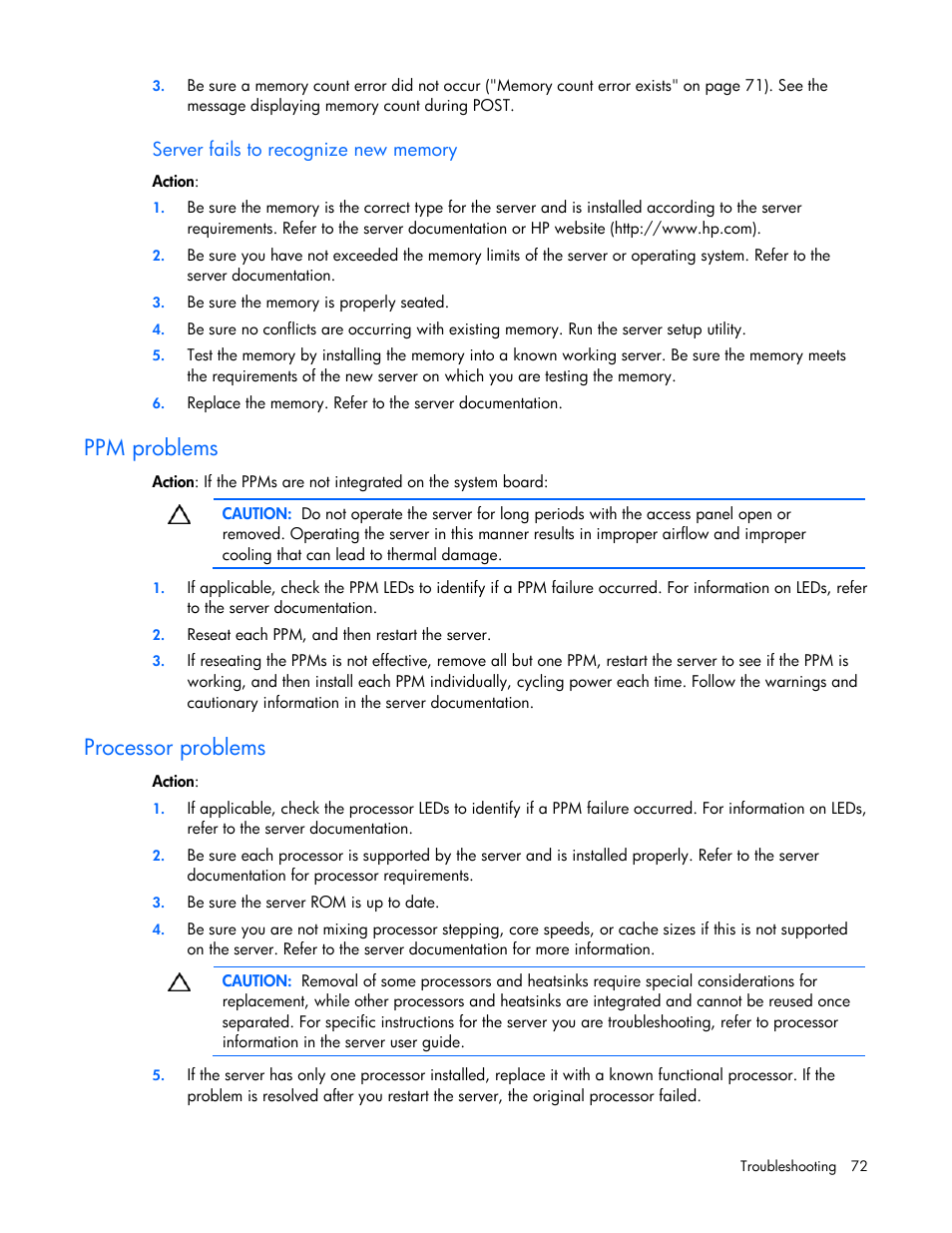 Ppm problems, Processor problems, Ppm pro s | Blem, Process p, Or roblems | HP ML100 User Manual | Page 72 / 111