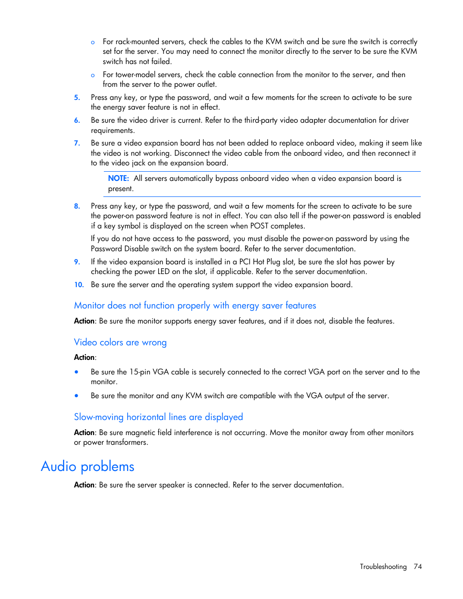 Audio problems, Audio problems printer problems | HP ML100 User Manual | Page 74 / 111