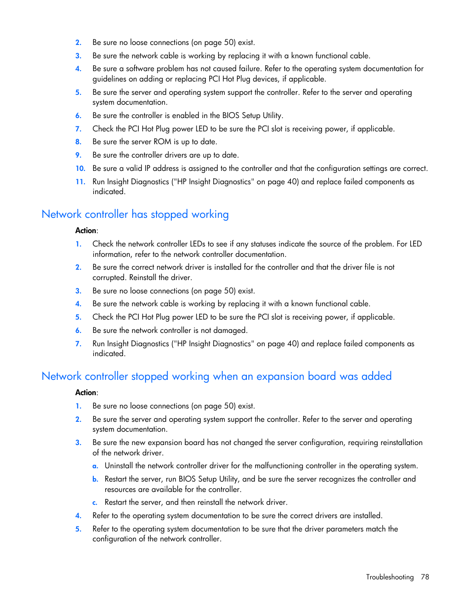 Network controller has stopped working, Networ, Network controller stopped working wh | K controller has stopped working, En an expansion board was added | HP ML100 User Manual | Page 78 / 111