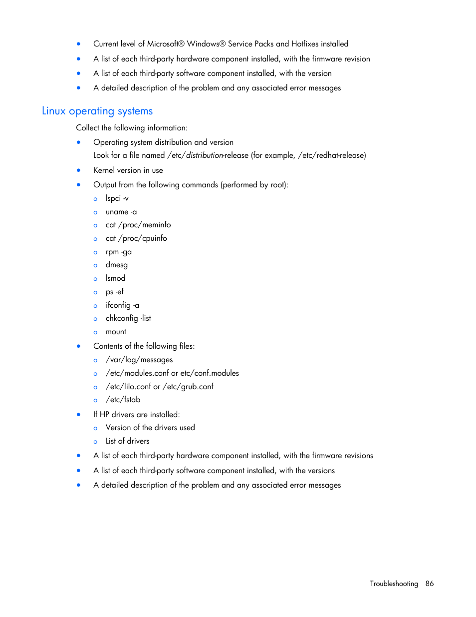 Linux operating systems | HP ML100 User Manual | Page 86 / 111